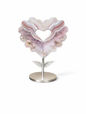 Amethyst Lace Agate Heart Carving on Stand